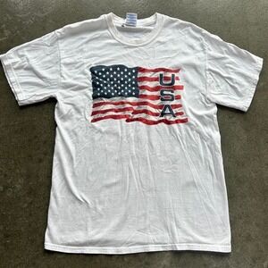 Vintage Gildan Heavy Cotton Usa Flag Size Medium tee Shirt